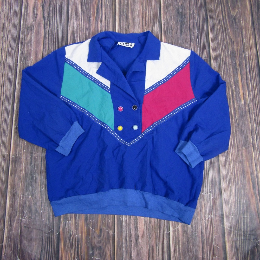Teddi Pullover Windbreaker Men Large Blue Colorblock Vintage 80s 90s Retro